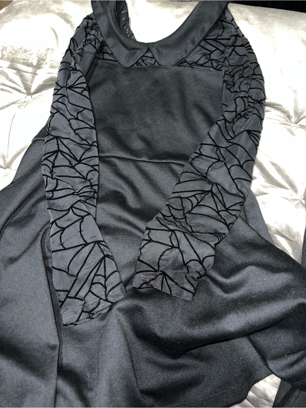 Black Long Sleeve Dress with Velvet Burnout Patterned Sleeves